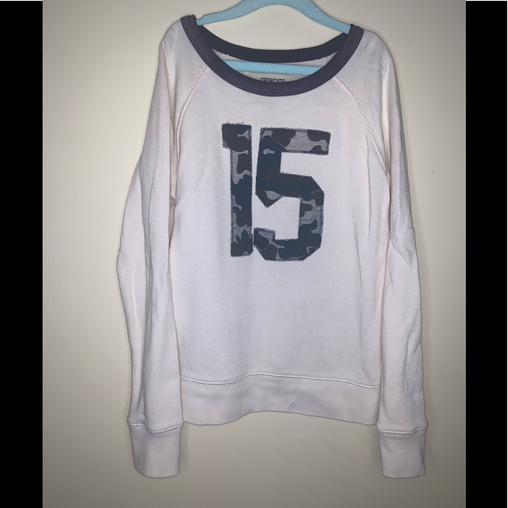 CREWCUTS J.CREW SWEATSHIRT APPLIQUÉ JERSEY NUMBER RETRO VINTAGE CAMO SWEATER 8 Y